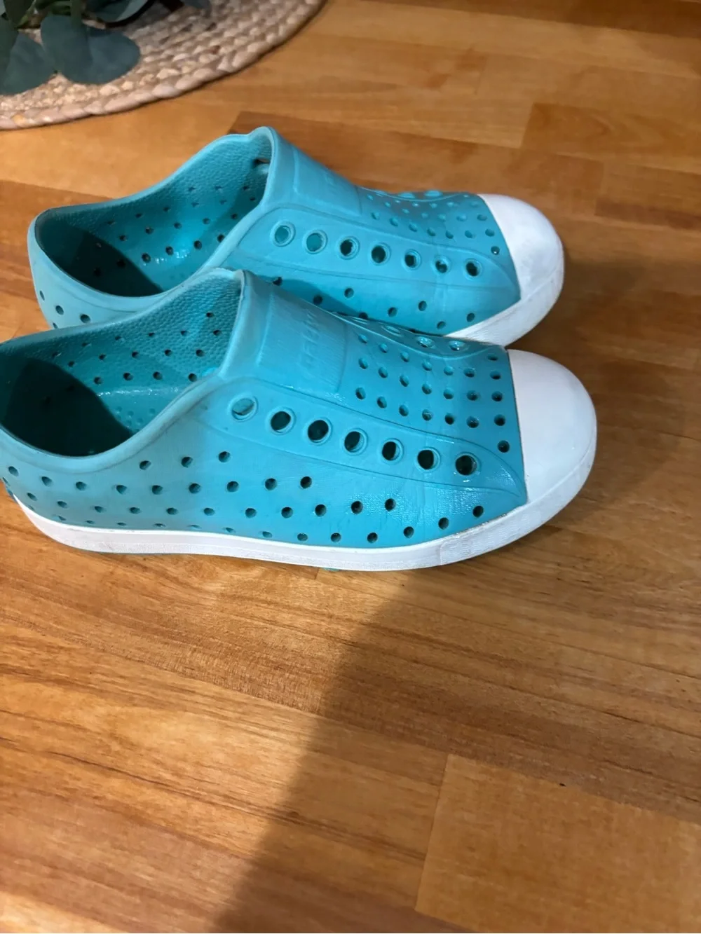 Native Kids Aqua Blue Slip-On Water Shoes with White Toe Cap - size 11